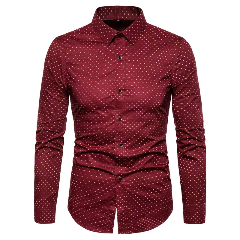 New Autumn Fashion Brand Men Clothes Slim Fit Men Long Sleeve Shirt Men Polka Dot Casual Men Shirt Social Plus Size M-5XL