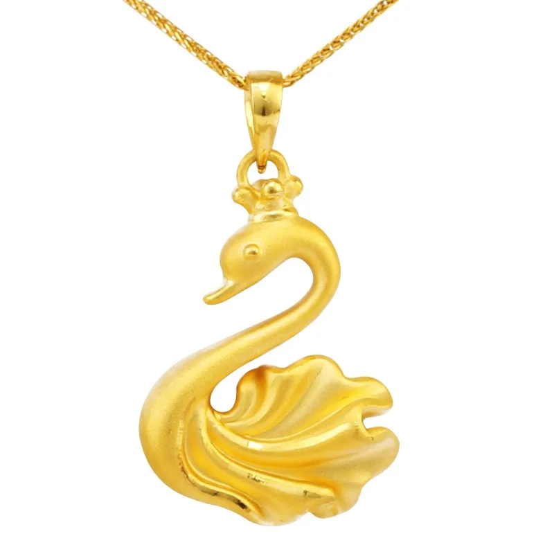 24K Yellow Gold Pendant Hot sale Women 999 3D Yellow Gold Crown Swan Pendant P6219