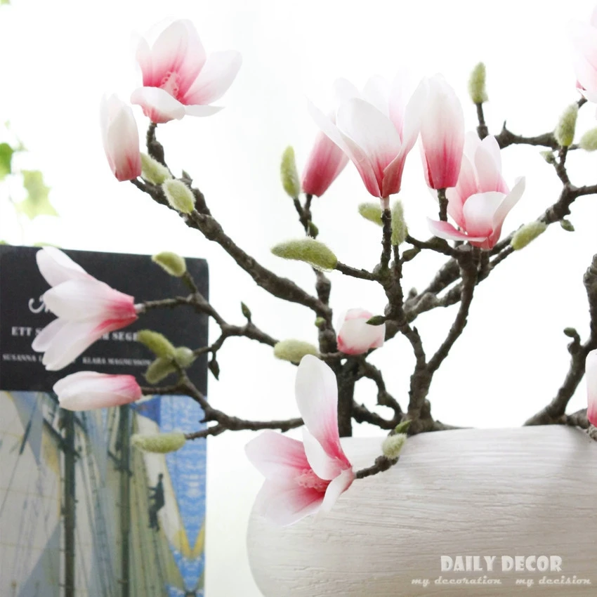 

Wholesale 3D high simulation Real touch 6 heads artificial Magnolia flower fake magnolias wedding decorative flowers 10pcs