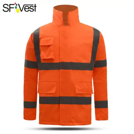 

ANSI/SEA 107 Men's waterproof windbreaker workwear winter rain jacket safety reflective parka jacket safety clothing