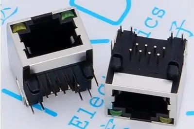 

10 шт. RJ45 модульный сетевой разъем PCB 56 8P LAN разъем экранированный со светодиодной лампой