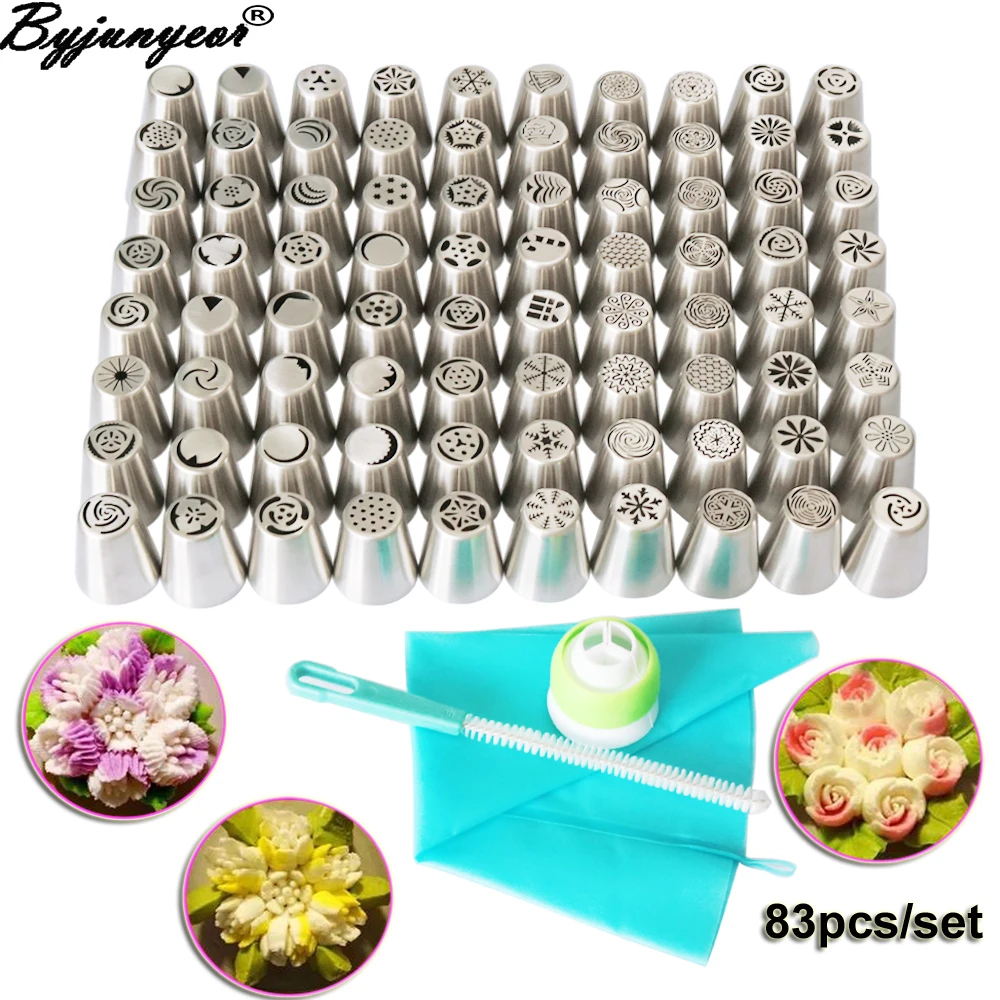 83PCS Russian Tulip Icing Piping Nozzl Cake Decorating Piping Nozzles Cake Decorating Tools Set CS030