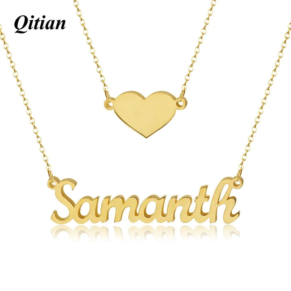 Custom Heart Name Layer Necklace For Women Personalized Gold Stainless Steel Custom Jewelry Wedding Gift