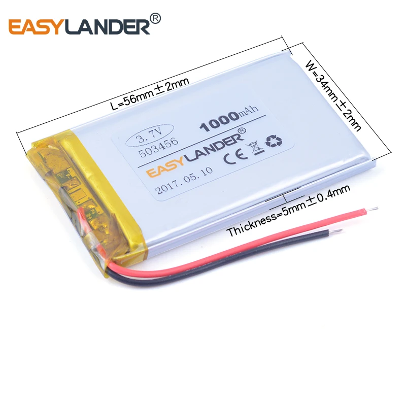 503456 503356 3.7V 1000mAh Rechargeable lithium Li-Polymer  Battery For gps tracker DVR MP4 MP5 DVD H503456  503455 503555
