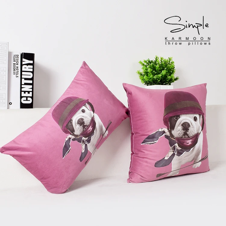 Rose Bulldog Throw Pillow Case Horse Whip Bull Dog Velvet Cushion Cover Sports Dogs Pattern Lumbar Case Sofa Home Decor Two Side