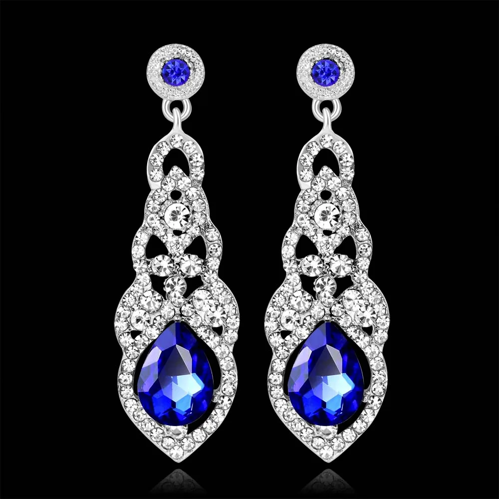 TREAZY Fashion Crystal Wedding Long Earrings for Women Champagne Red Blue Silver Color Bridal Drop Earrings Wedding Jewelry