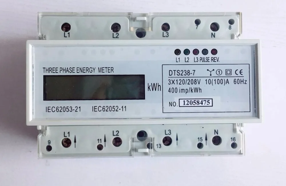 Three-phase four-wire guide-rail type electric meter DTS238-7 micro-sized guide meter 3**120/208V 10(100)A 60HZ