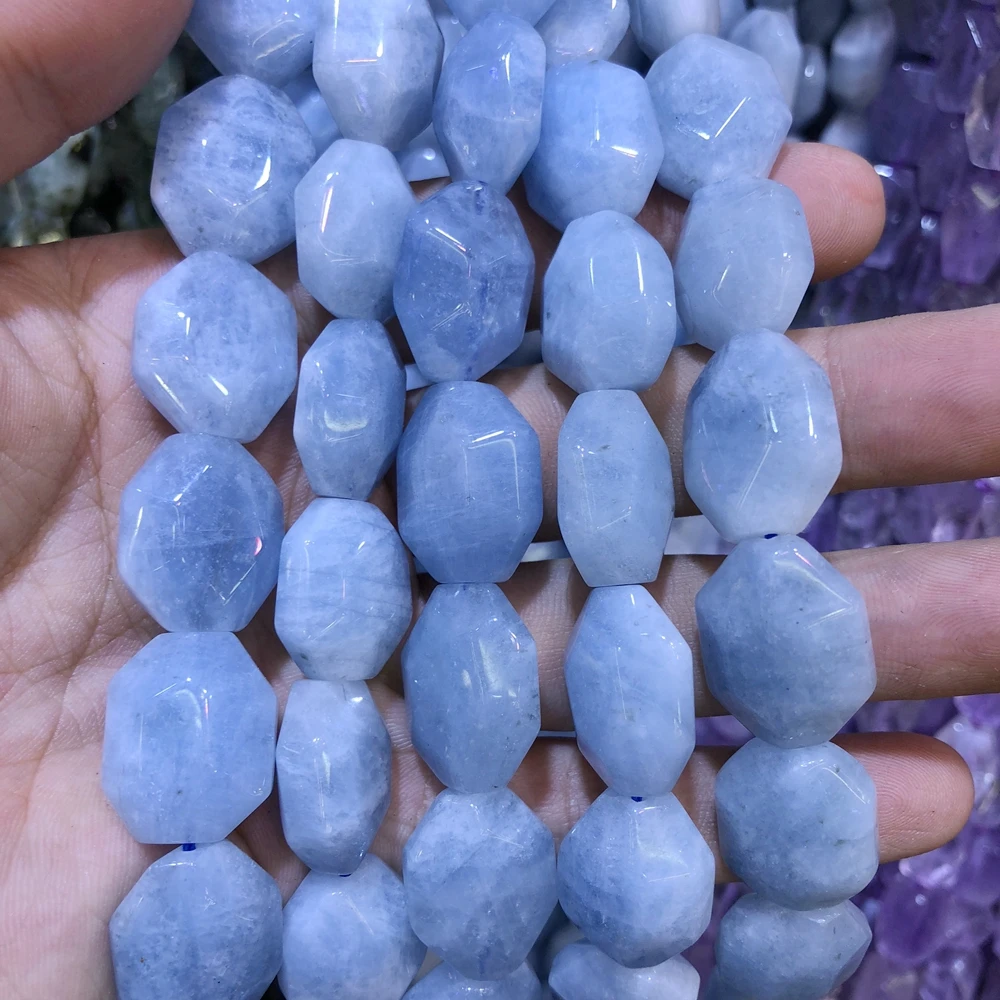 Wholesale 2strings Natural Blue Aqua maine  Gem Stone Faceted Nugget Slice Beads,Genuine Gem Jewelry Making Beads,15.5