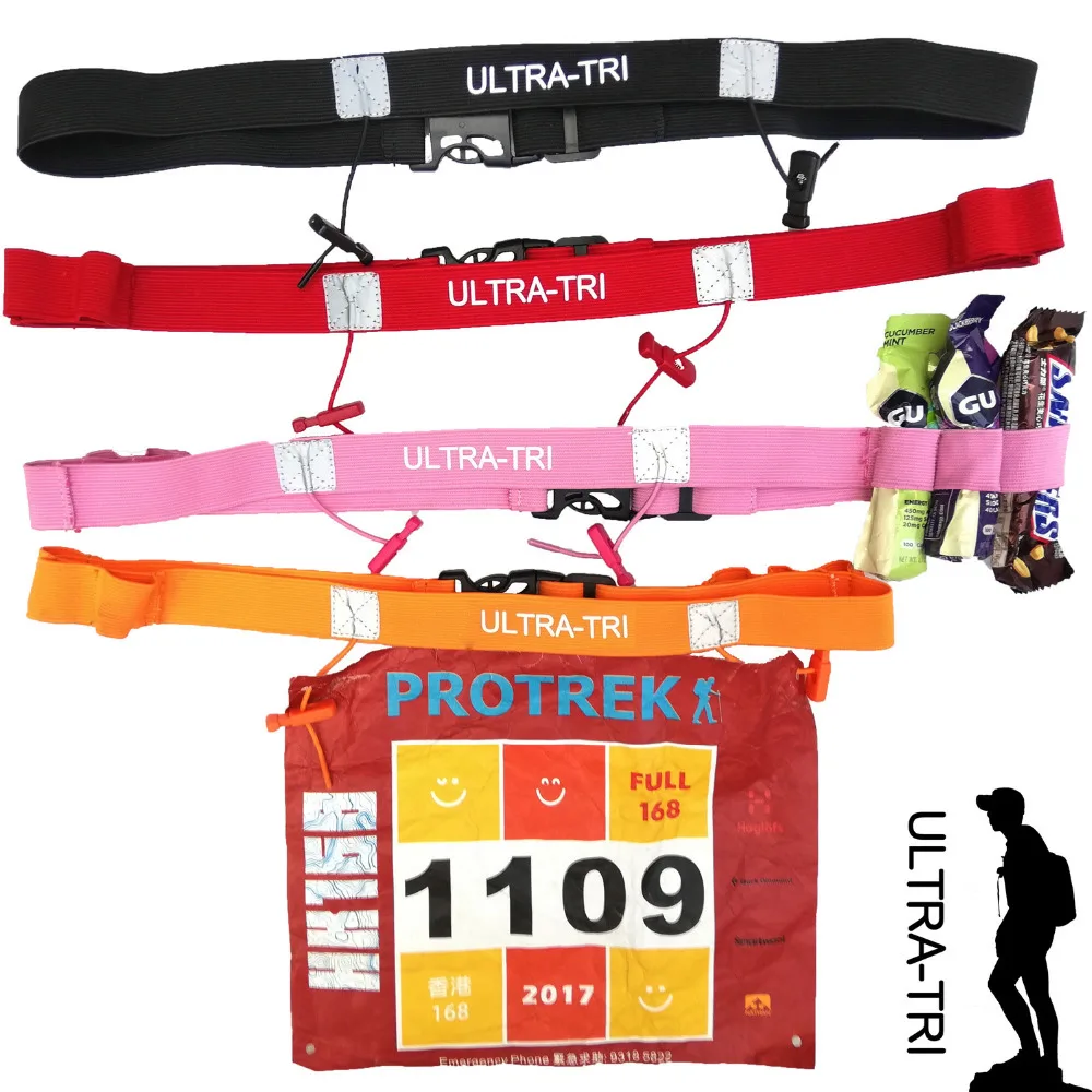 ULTRA-TRI Marathon Race Number Belt Triathlon Running Racing Elastic Waist Belly Band Outdoor Sports for Waist 75cm - 110cm