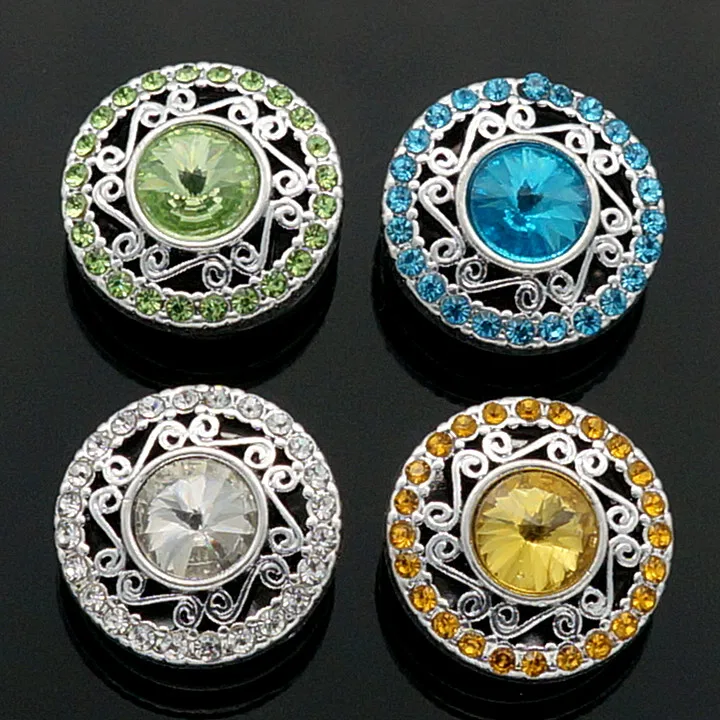 KZ2079 Fashion beauty rhinestone hollow pattern 18MM snap buttons fit snap bracelet snap jewelry wholesale