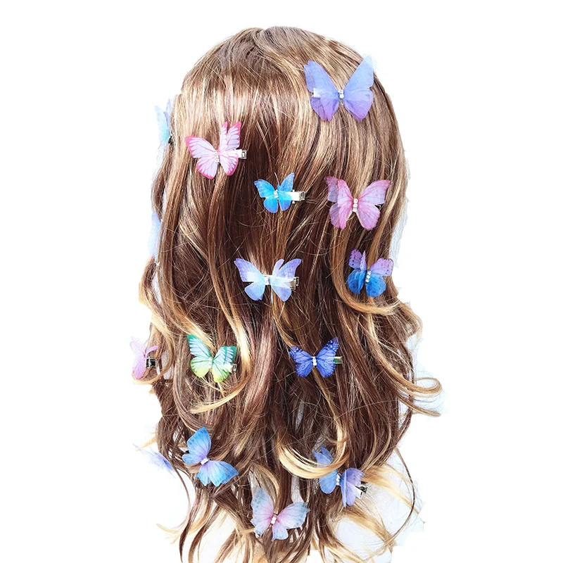 

16 pcs Mix Size Double Layers Tulle Butterfly Hair Clip For Women Hairpin Gauze Butterfly Girls Hair Accessories Ornaments