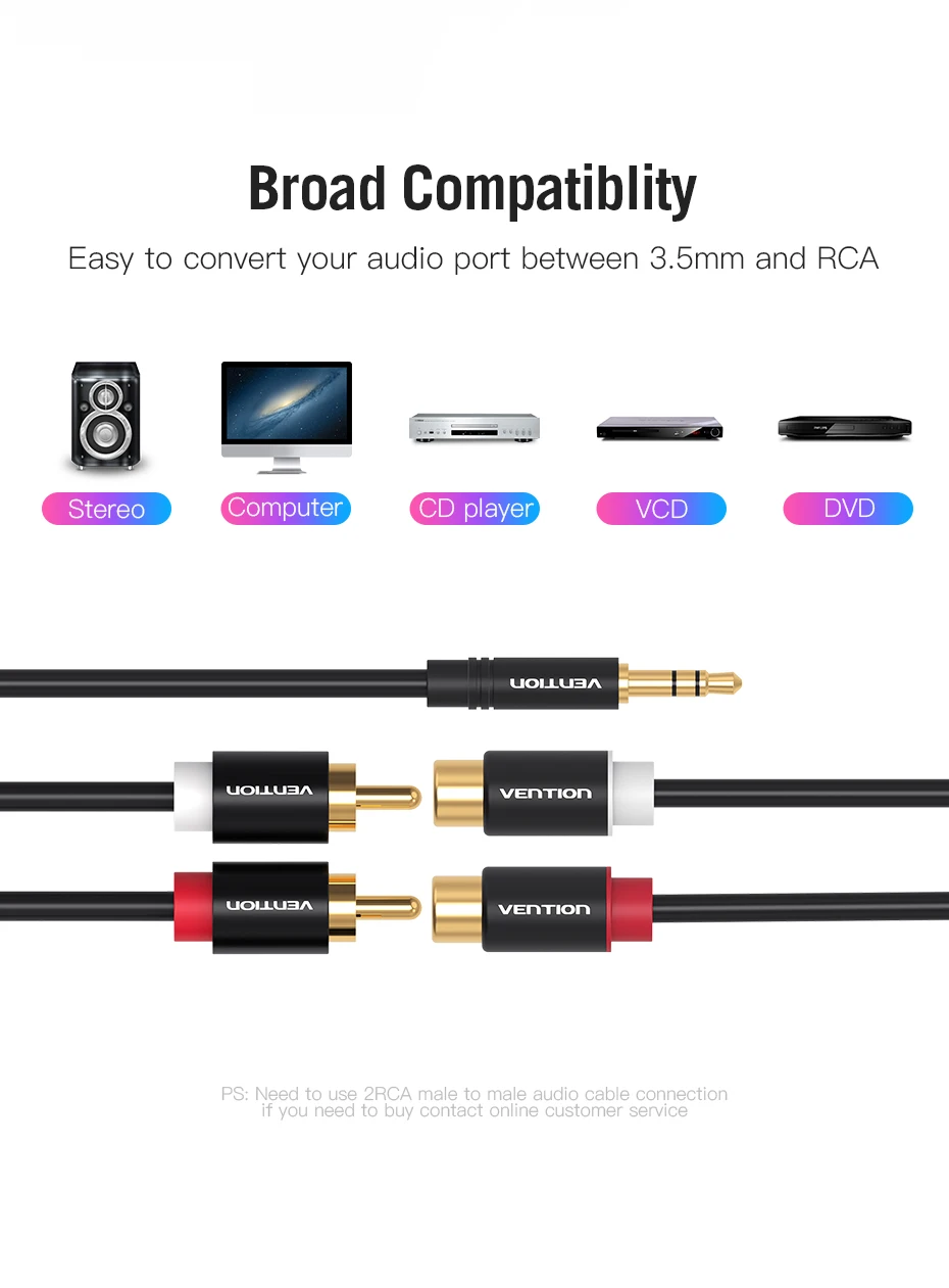 Tions 3,5mm Männlichen zu 2RCA Weibliche AUX Kabel RCA Jack Splitter Audio Y Kabel für iPhone Computer Lautsprecher Stereo 3,5 kabel RCA – Detail 6