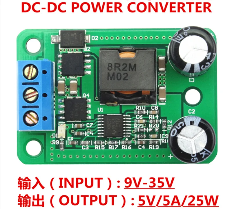 24V/12V To 5V/5A 25W DC-DC Buck Step Down Power Supply Module Synchronous Rectification Power Converter