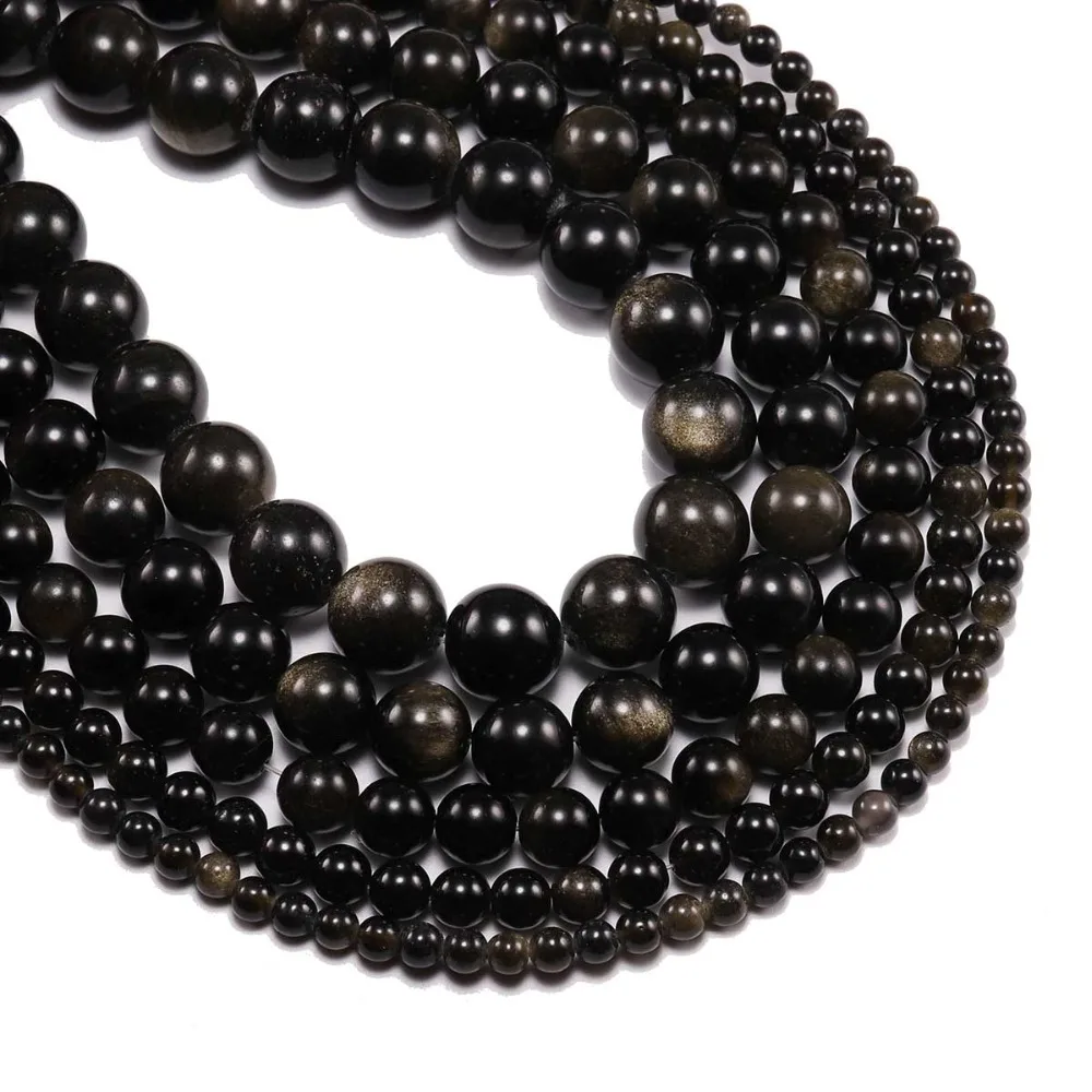 1strand/lot 4/6/8/10/12 mm Natural Obsidian Stone Beads Round Loose Spacer Bead For Jewelry Making Findings DIY Bracelet