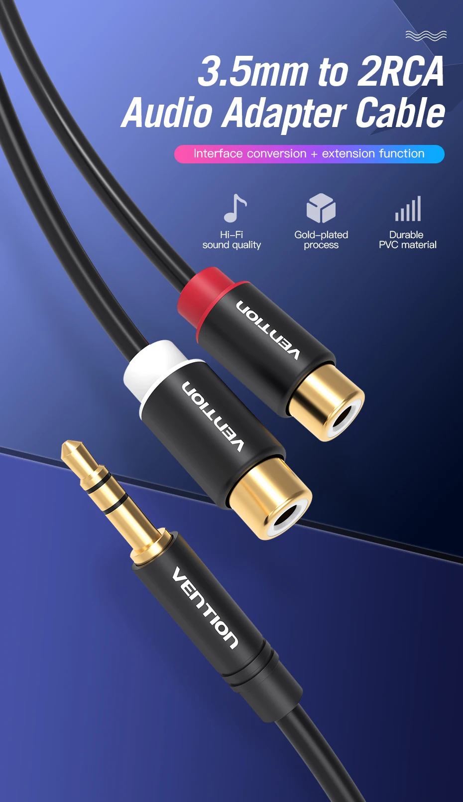 Tions 3,5mm Männlichen zu 2RCA Weibliche AUX Kabel RCA Jack Splitter Audio Y Kabel für iPhone Computer Lautsprecher Stereo 3,5 kabel RCA – Detail 4