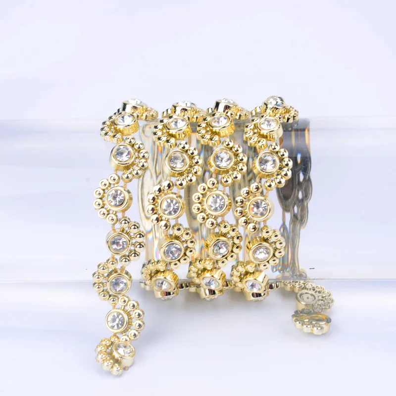 New 5yard/Lot Rhinestone Trim Gold Base Flower Chain Wedding Decoration Bridal Applique Stone And Crystal Banding For Clothing