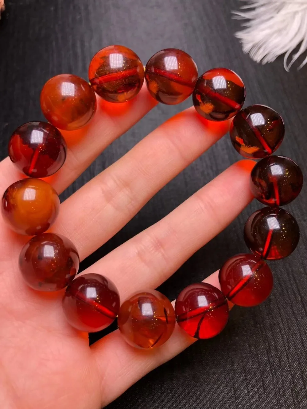 16mm Natural Red Blood Amber Bracelet Jewelry For Women Men Healing Gift Crystal Big Round Beads Gemstone Stone Stretch AAAAA