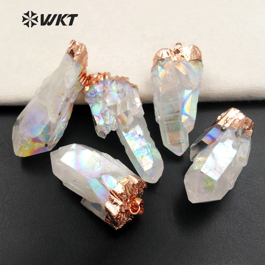 WT-P993 Wholesale hot natural raw quartz pendant fashion black gun electroplated crystal quartz point Aura angel stone pendant