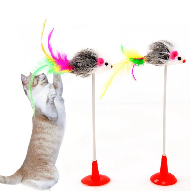 Amuse The Cat Toy Vertical Spring Rod 20cm With Mouse Doll Sucker Cat Stick Pole Plastic Pets Toys