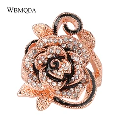 Luxury Crystal Rose Gold Flower Ring Vintage Big Wedding Rings For Women Accessories Fashion Bulgaria Jewelry Love Gift 2018 New