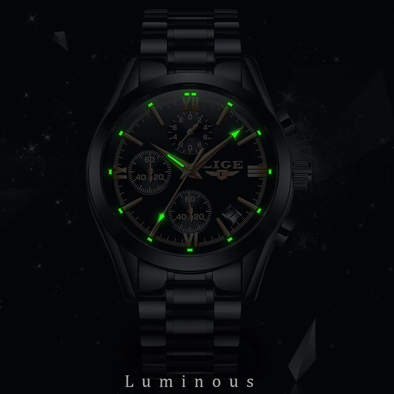 LIGE Mens Watches Top Brand Luxury Fashion Business Quartz Watch Men Sports Full Steel Waterproof Black Clock Relogio Masculino