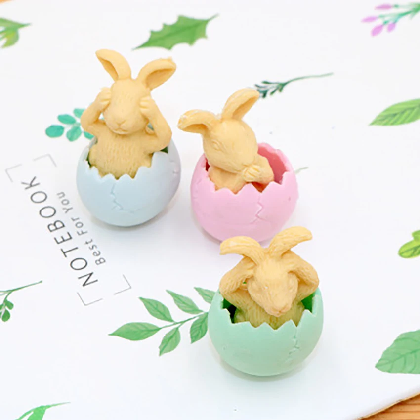 1PC Cute Cartoon Eggshell Rabbit Animal Erasers for Kids Gifts Pencil Erasers Games Prizes Party Favors School Supplies