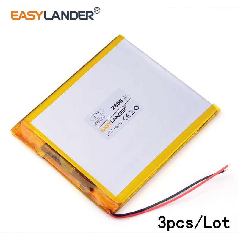 

3pcs /Lot 3.7v lithium Li ion polymer rechargeable battery 299099 2600mAh for tablet pc 9inch table