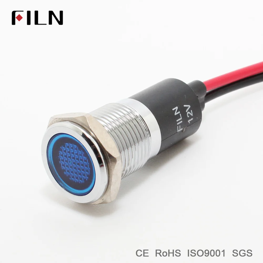 Metal Indicator light 14mm pilot Signal lamp with 20cm wire 6V 12V 24V 110V 220v red yellow blue green white led