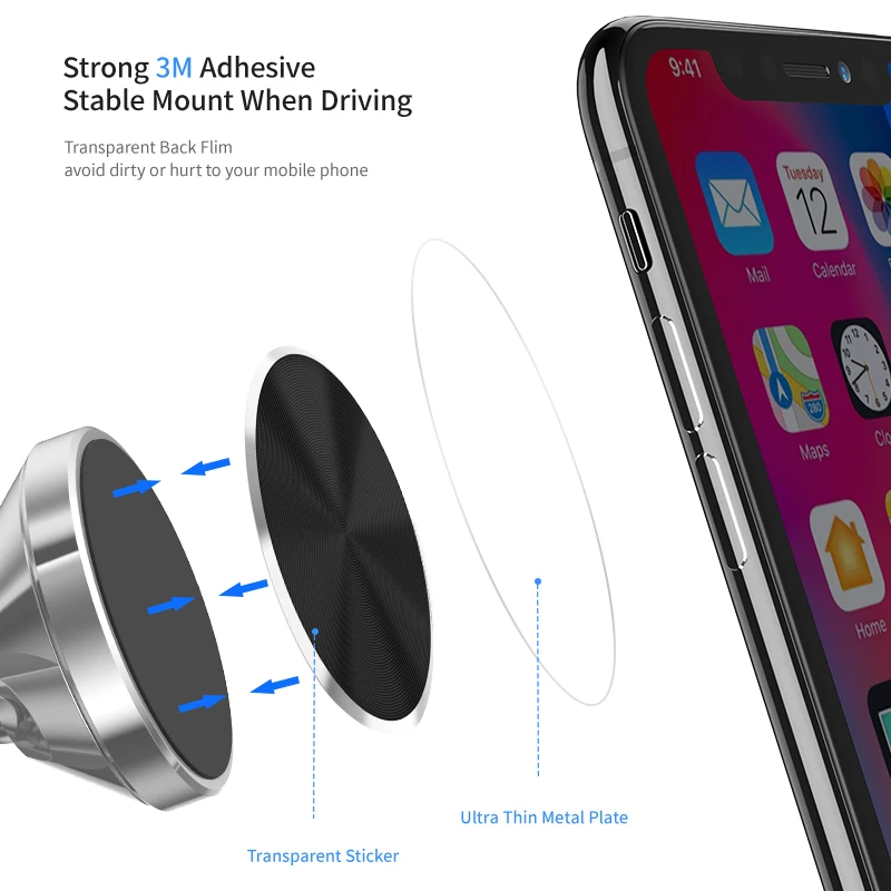 FLOVEME-disco magnético para soporte de teléfono para coche, placa de Metal Universal con lámina de hierro, para montaje magnético