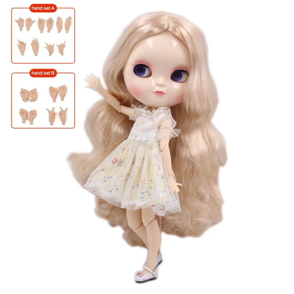 

Cute ICY 1/6 joint body doll 30cm high,Yellow brown long curly hair ,including hand set AB Gift for girls. No.BL3139