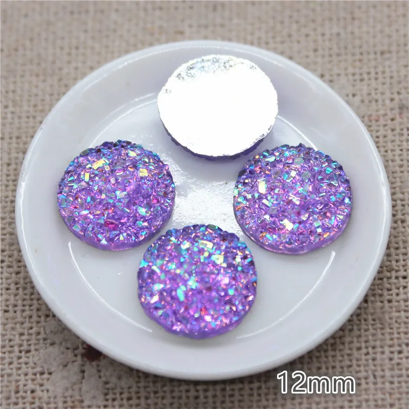 100pcs 12mm Round Resin Shiny AB Druzy Stone Surface Rhinestone Flatback Cabochon DIY Decorative Craft Scrapbooking Accessories