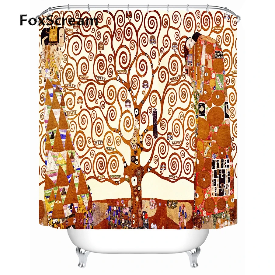 Gustav Klimt Shower Curtain Bath Curtains For Bathroom Waterproof Big Curtain Shower Frabic Shower Curtains in Bath