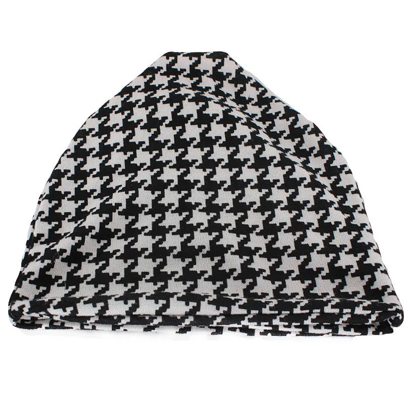 New Hip Hop Women Fashion Hat Houndstooth Autumn Warm Beanies Skullies Plaid Casual Gorros Soft Scarf Double Use Adult Hats