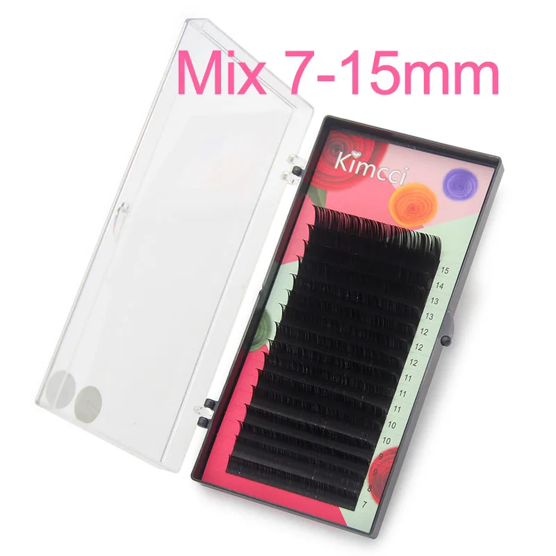 Kimcci 16 Rows Mix Length Faux Eyelash Extension 7-15mm in One Tray Eye Beauty Natural Soft Mink Lashes False Cilias B/C/D Curl