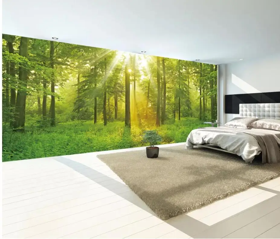 

3D Wallpaper Custom Any Size Mural Wallpaper Green Forest, Sunny, Scenery Art Mural for Living Room Large Painting Home Decor