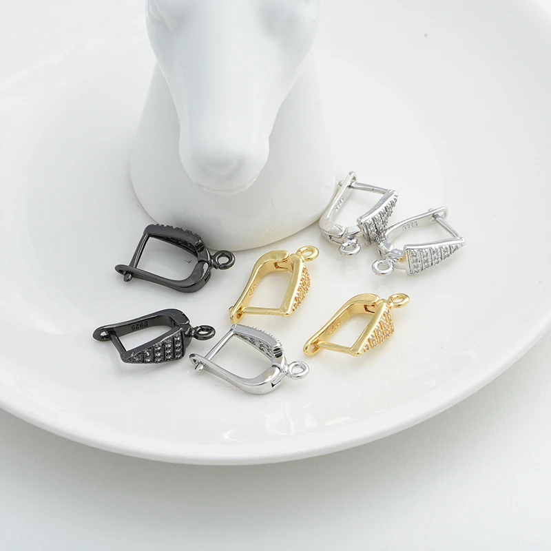 Triangle Earring Hooks For Jewelry Making  Cubic Zirconia CZ Gold Silver Earrings Clasps DIY Woman Jewellery Gift