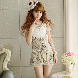 Princess sweet lolita shorts Candy rain new spring sweet bowknot floral chiffon straps lanterns shorts C15AB5622