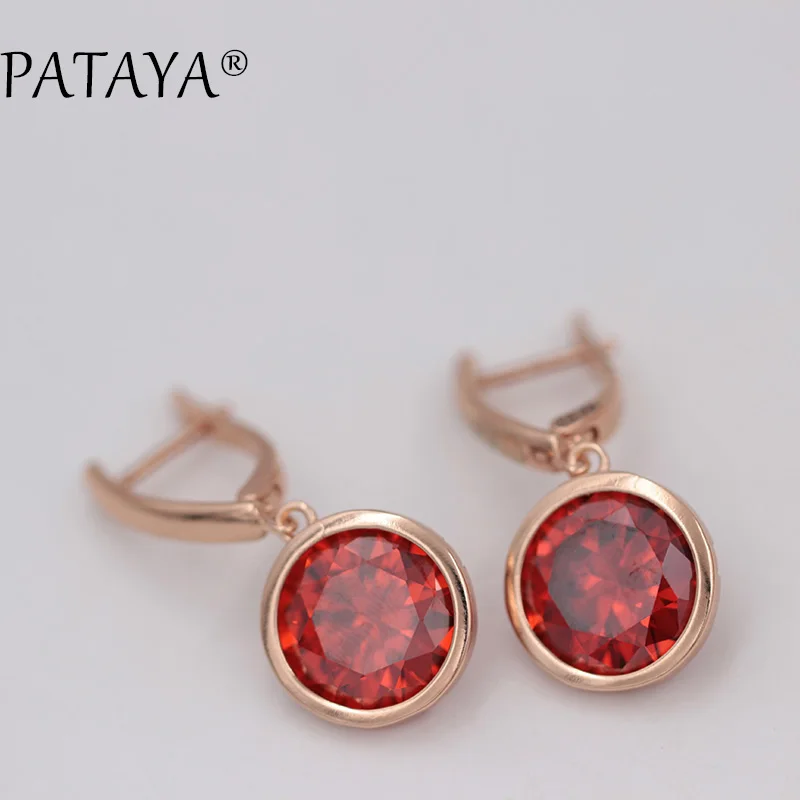 PATAYA New Multi-Colored Green Round Natural Zirconia Earrings 585 Rose Gold Color Dangle Earrings Women Retro Luxury Jewelry