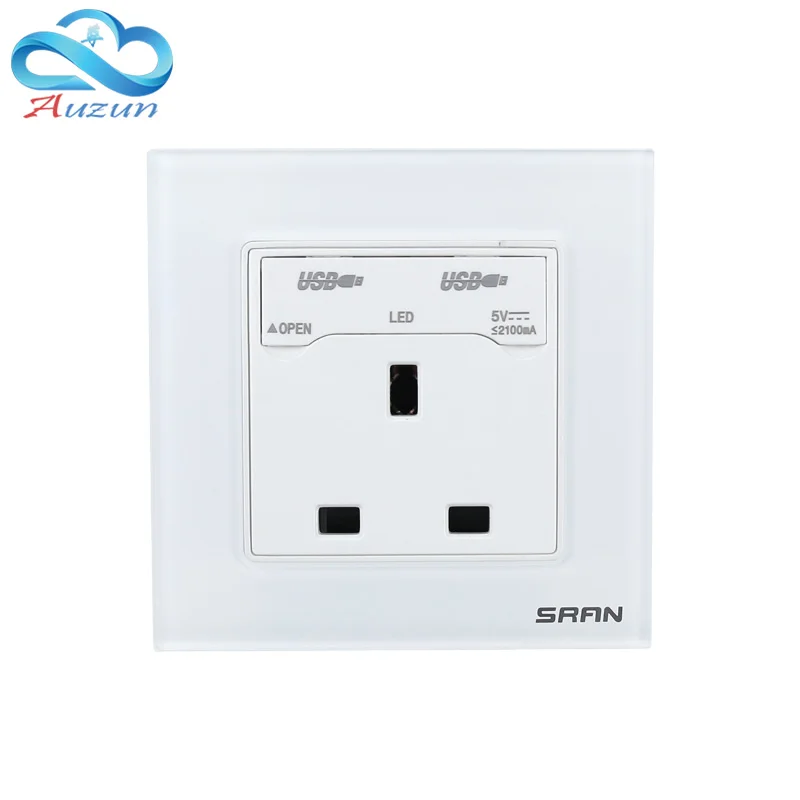 Wall type 86 English standard socket with USB mobile phone charging toughened glass panel Hong Kong Macao English standard 13A