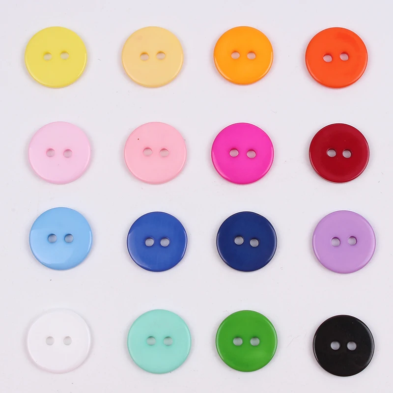 100pcs/lot Mix Colors 15mm Resin Buttons 2-Holes Flatback Round Button DIY Sewing Craft Handmade Clothing Garments Material