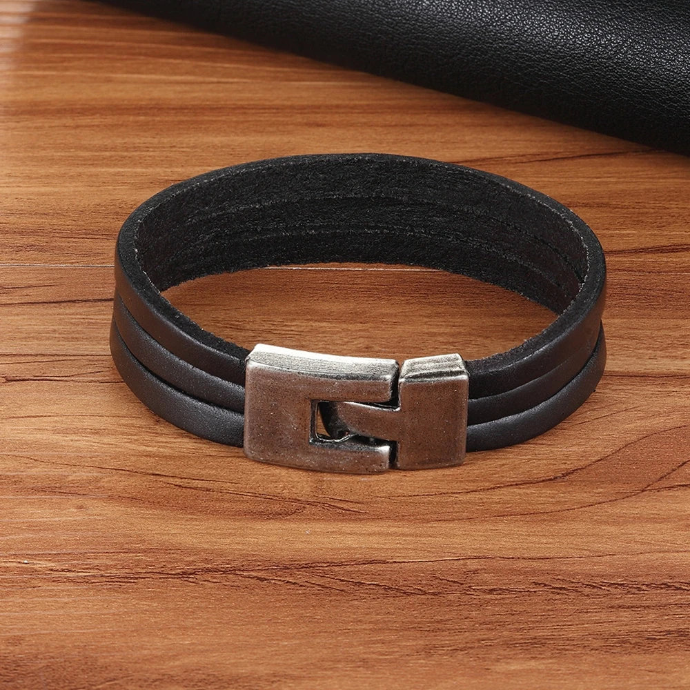 XQNI Classic Style Double Layer Toggle-clasp PU Leather Bracelet For Men Black/Brown/Orange Color Male Jewelry Accessories Gift