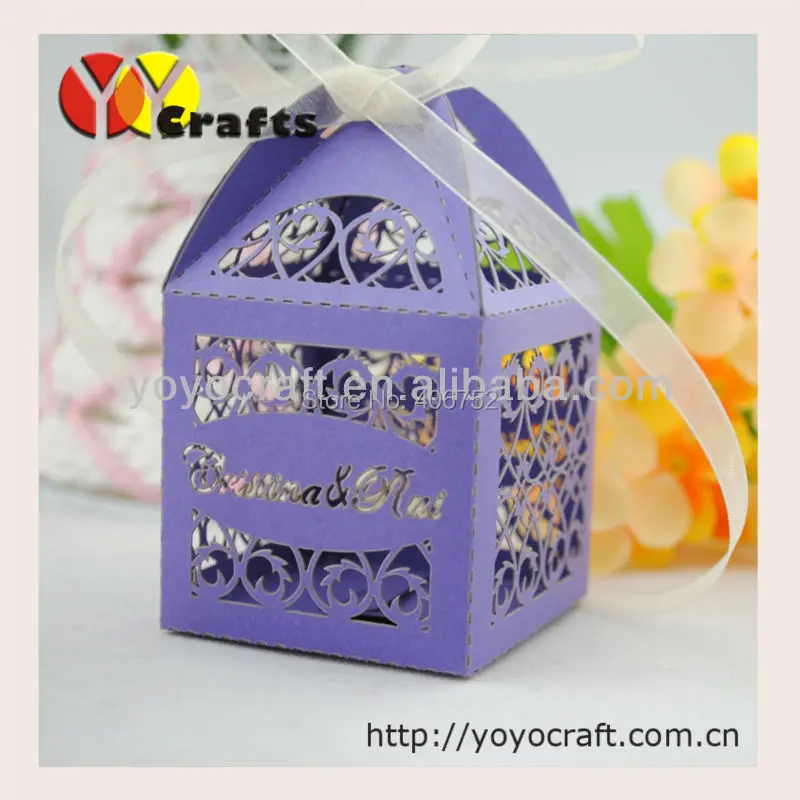 

WB004 Popular Fence Shape Purple Wedding Favor Boxes Many Colors Free Customized Name Logo