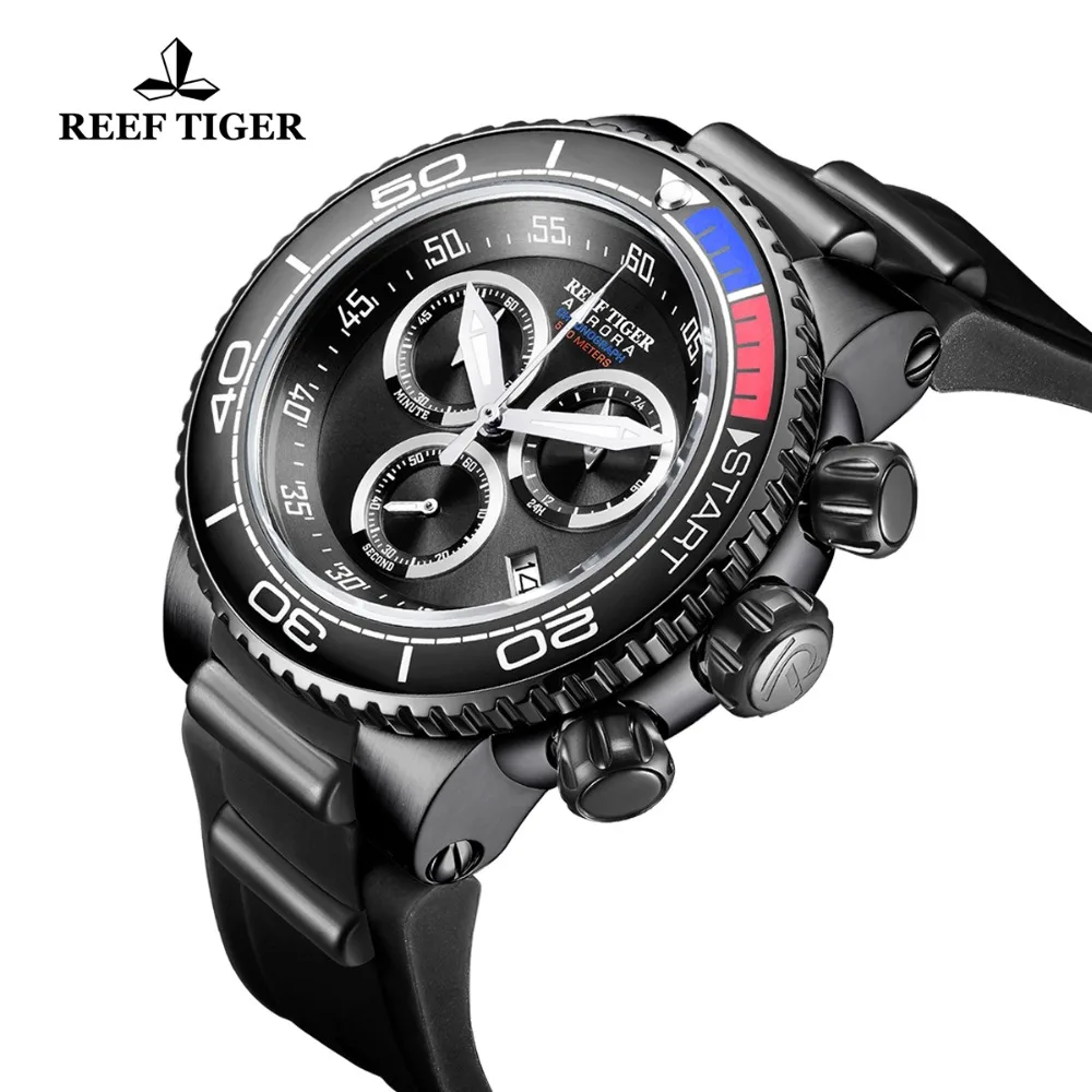 Reef Tiger/RT Top Brand Luxury Military Watches Black Steel Analog Quartz Running Watches Relogio Masculino RGA3168