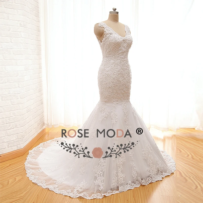 Rose Moda Beaded V Neck Mermaid Wedding Dress Sybil Real Photos