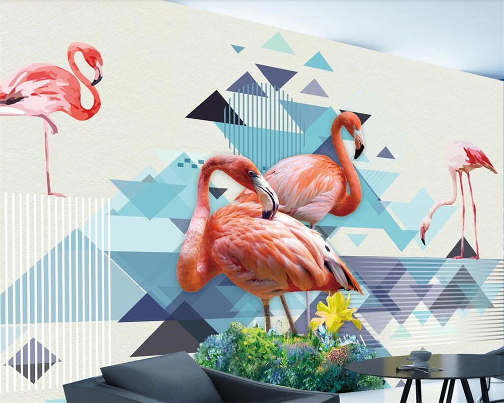 Beibehang Custom wallpaper Scandinavian style flamingo TV background wall living room bedroom background wall mural 3d wallpaper