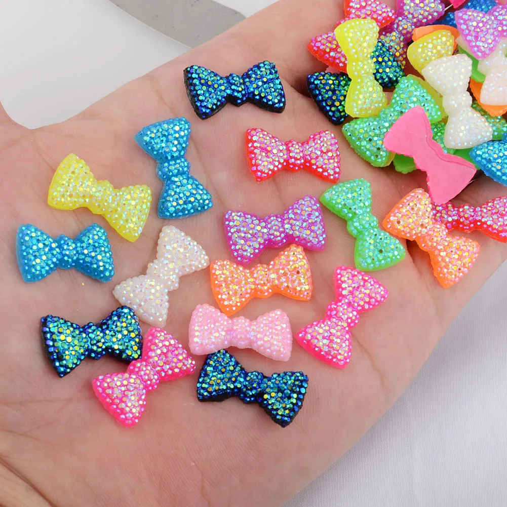 BOLIAO Hot 20Pcs 12*20 mm (0.47*0.79 In) Mix Bow Shape Resin AB Crystal Scrapbook Clothes Home Holiday Decoration No Hole