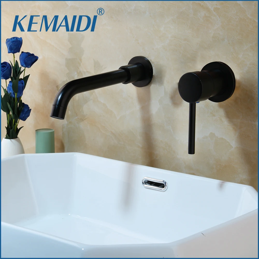 

KEMAIDI Modern Brass Wall Basin Mixer Tap Bathroom Sink Faucet Swivel Spout Bath With Single Lever In Matt Black Burnished