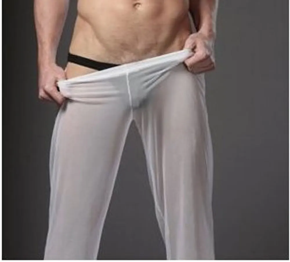 Sexy Men Transparent Loose Mesh Sheer Lounge Pants Loose-fitting Pants Pyjama Trouser Sleep Pant Black White