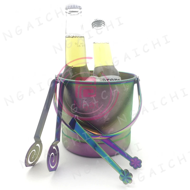 

Rainbow Stainless Steel Ice Bucket Set, Ice Buckets Tray with Tongs, Barware Set, Cold Drink, Whiskey Beer Barrel Container