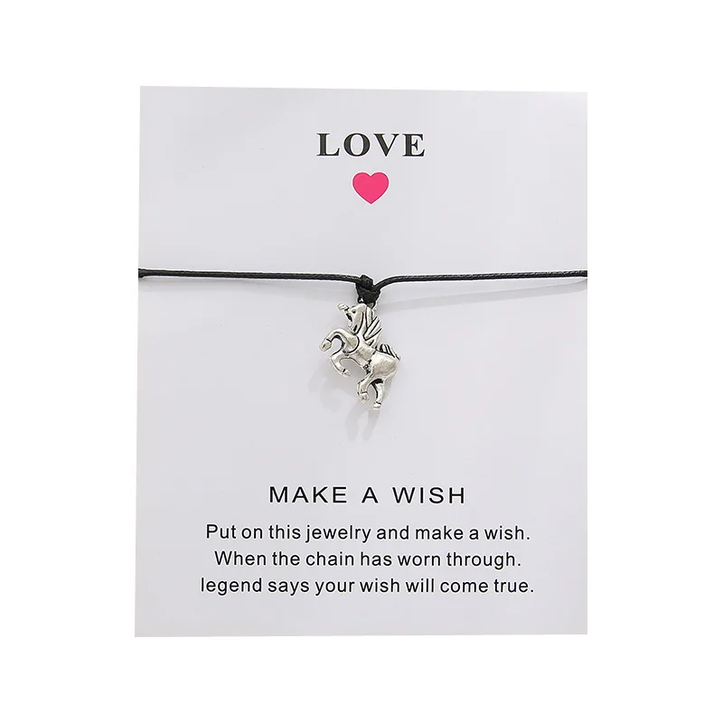 Unicorn Horse Card Bracelets Animal Love Make a Wish Charm Jewelry Wax Cords Women Men Girl Boy Unisex Gift Drop Shipping